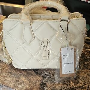 Steve Madden Ivory Quilted Top-Handle Satchel